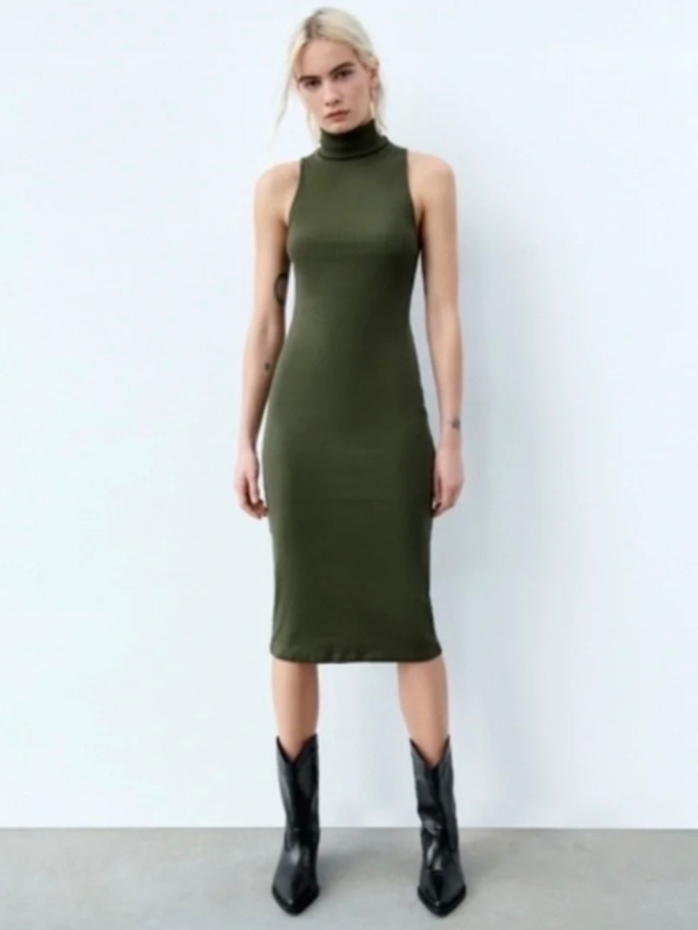 Zara Turtle Neck Sleeveless Dress Green Sz Small